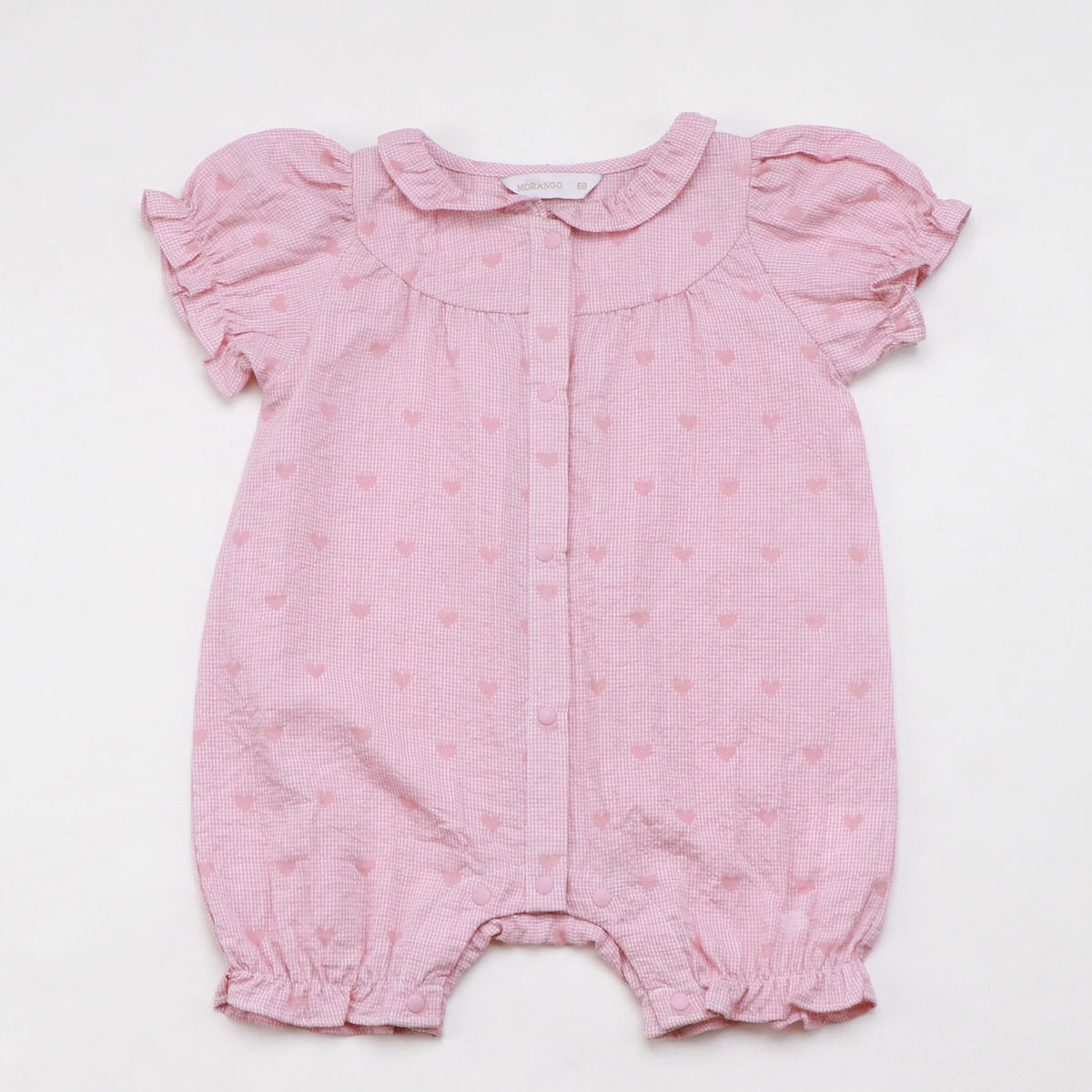 Dark Pink Checked Linen Romper For Baby Girl Image