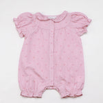 Dark Pink Checked Linen Romper For Baby Girl Image
