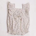 Beige Floral Linen Romper For Baby Girl Image