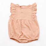 Orange Checked Linen Romper For Baby Girl Image