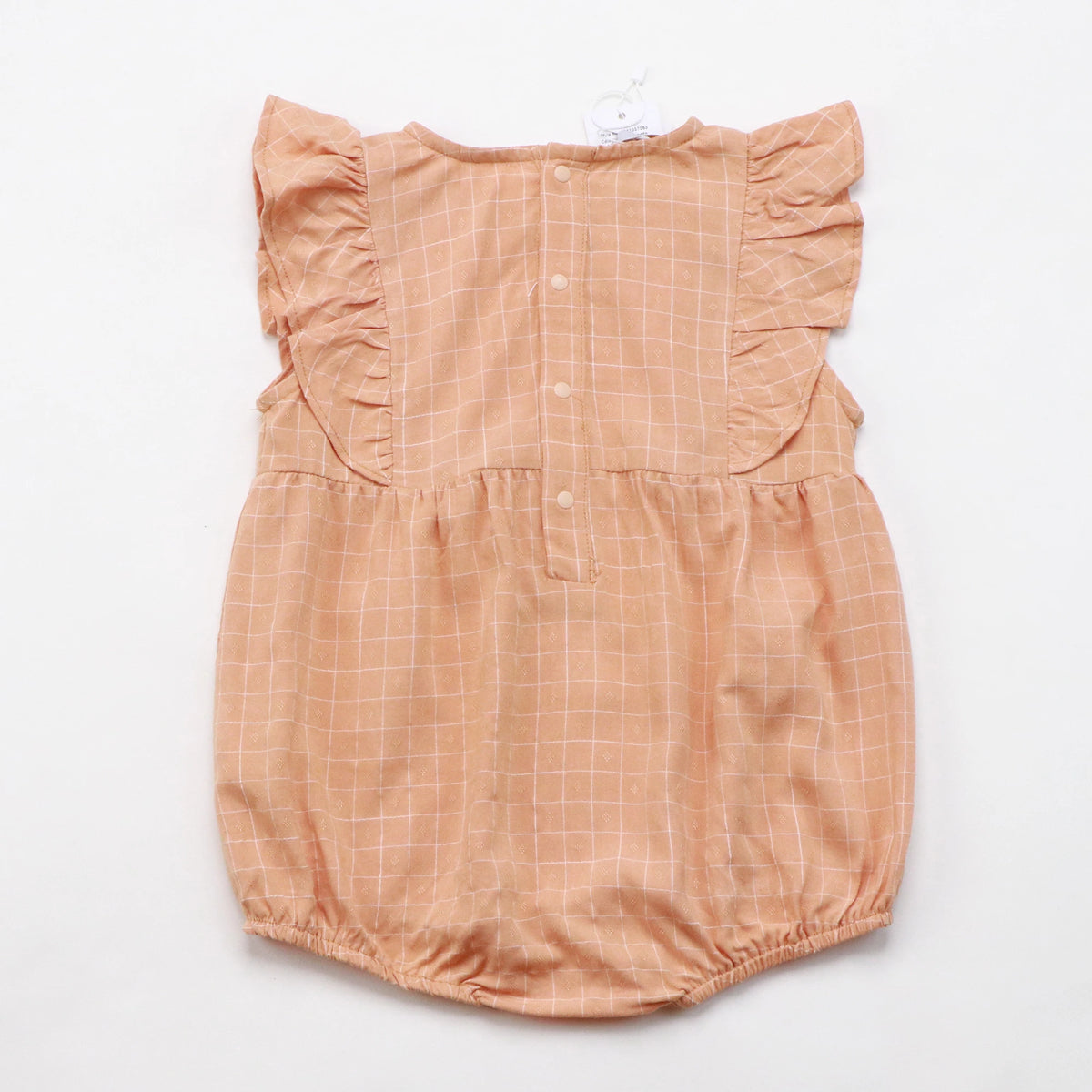 Checked Linen Romper For Baby Girl Image