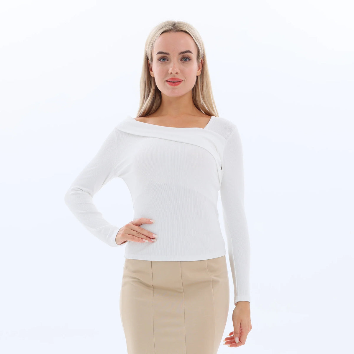 Off White Plain Basic T.Shirt for Women Image