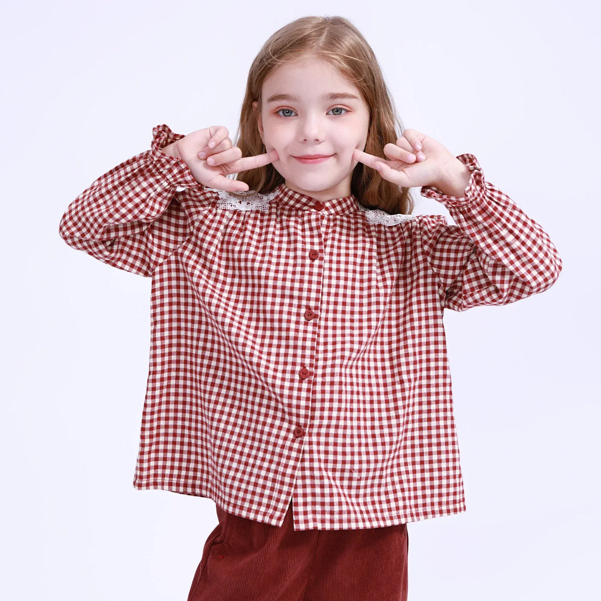 Maroon Checked Shirt for Girls Image