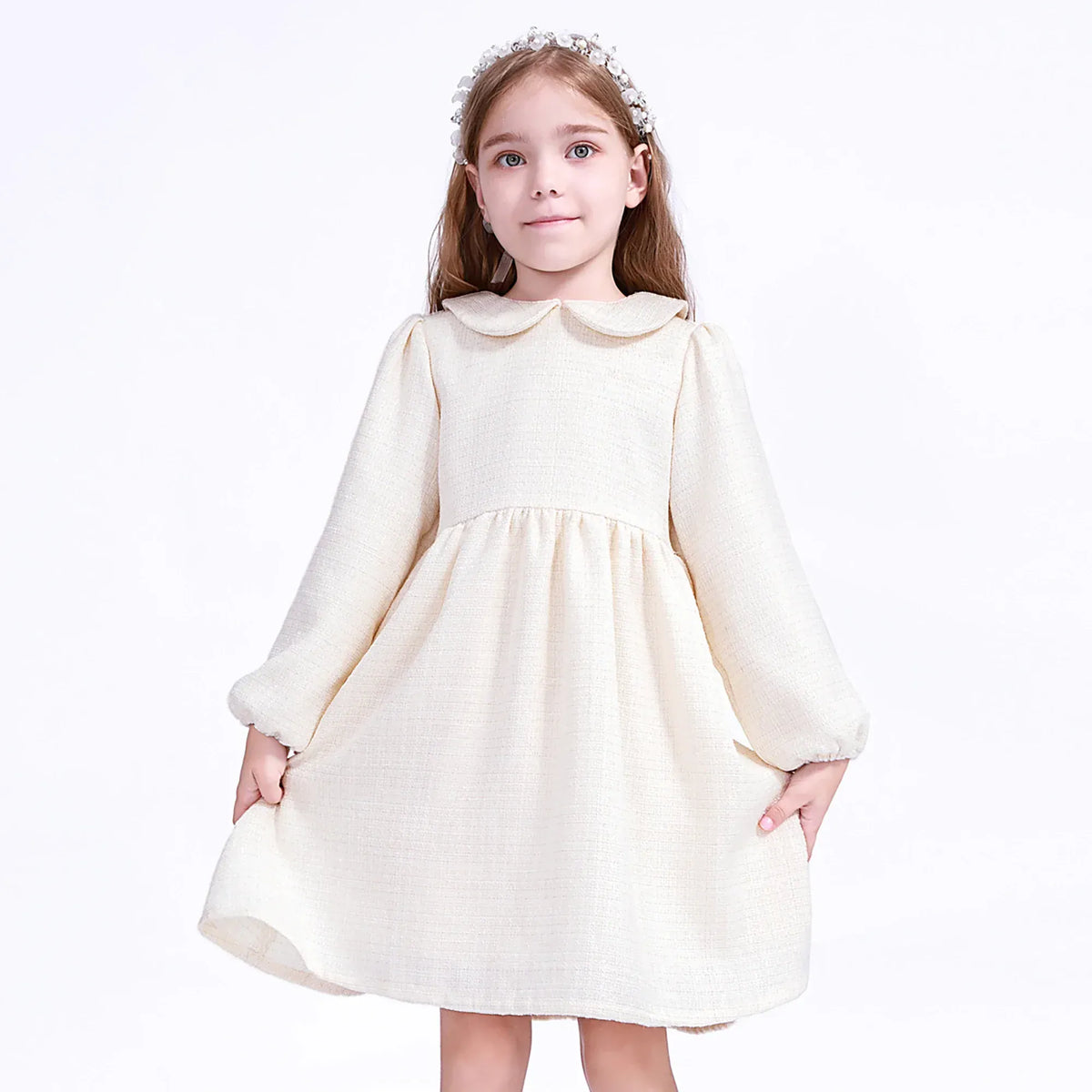 100 | 3Y Off White 100 | 3Y,57,62,36,61 Embroidery Dress for Girls Image