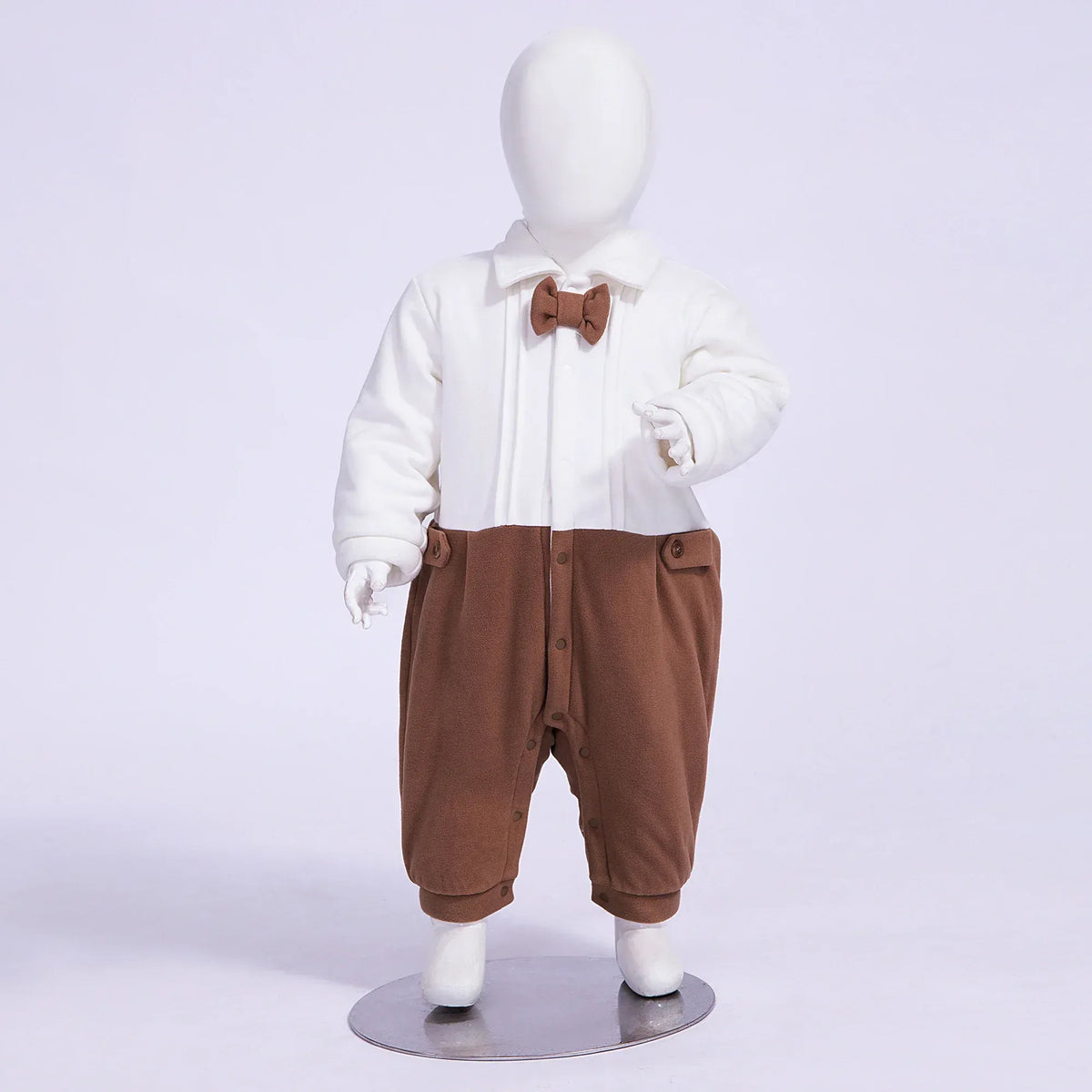 Camel Color-Blocked Romper for Baby Boy Image