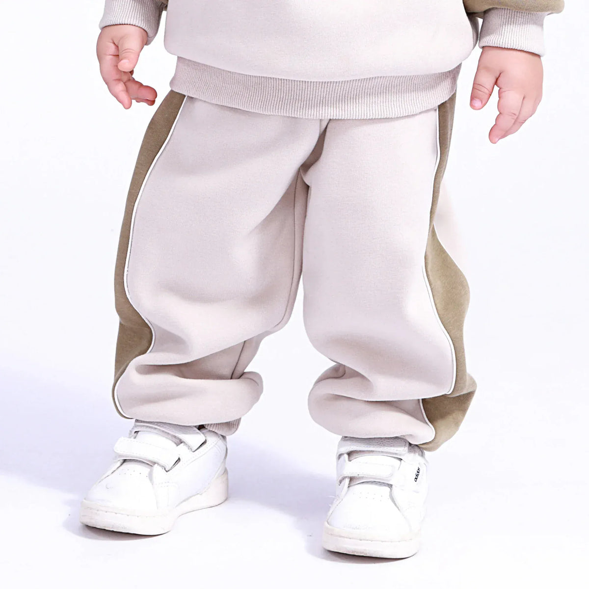 Beige Color-Blocked Pants for Baby Boy Image