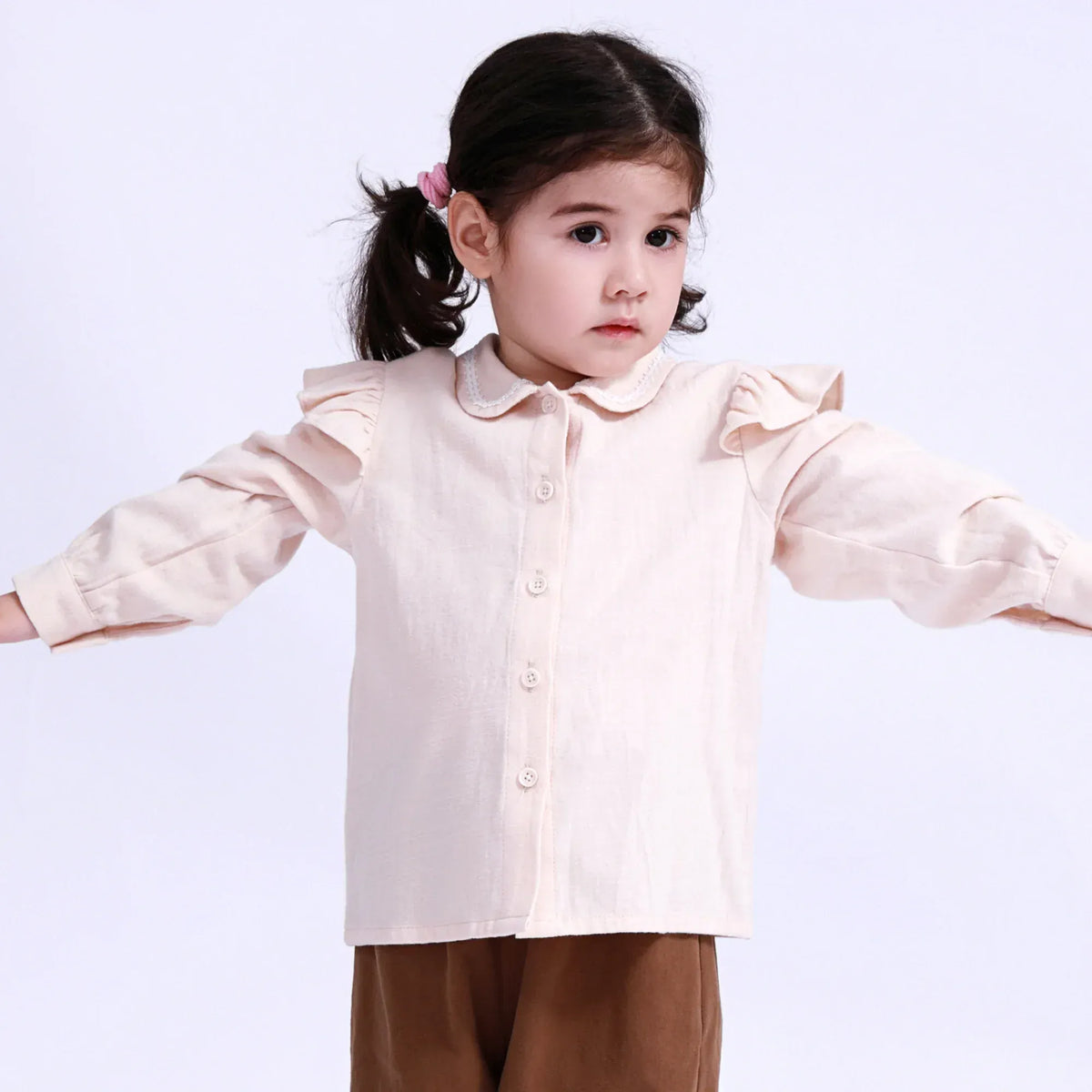 Beige Embroidery Shirt for Baby Girl Image