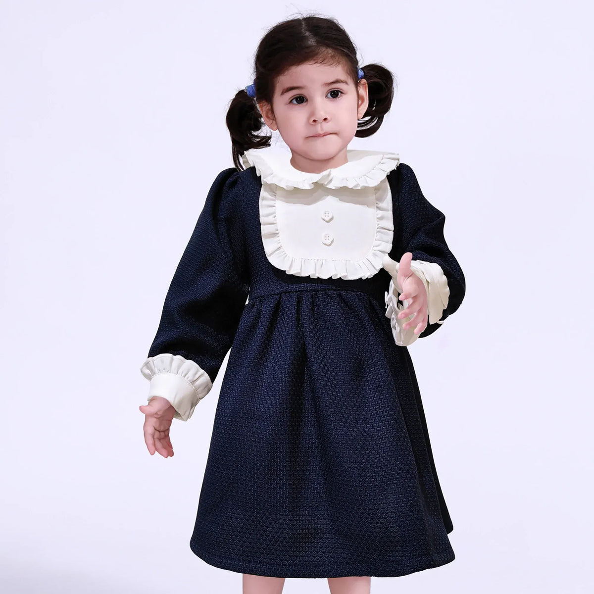 Navy Color-Blocked Dress for Baby Girl Image