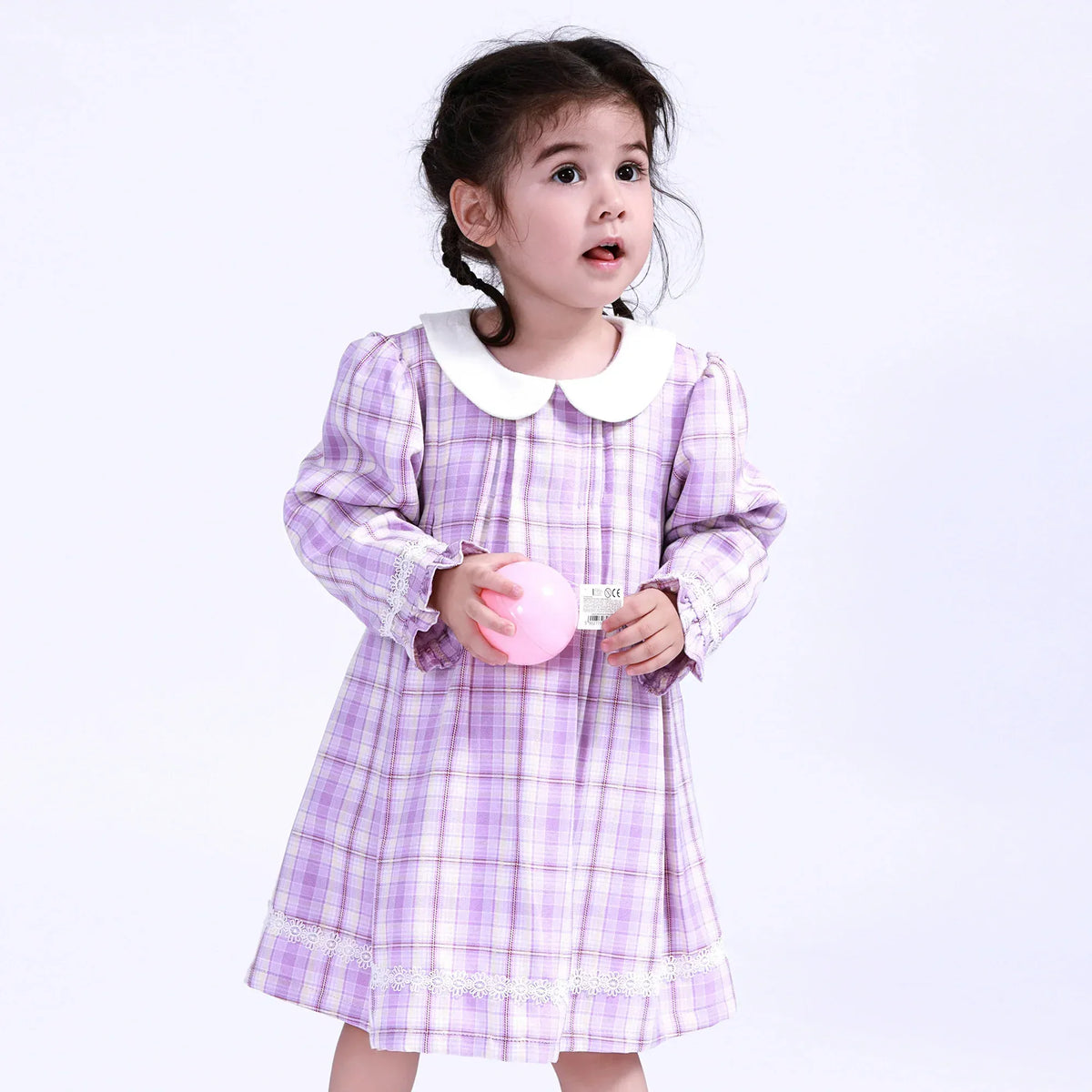 Purple Checked Dress for Baby Girl Image