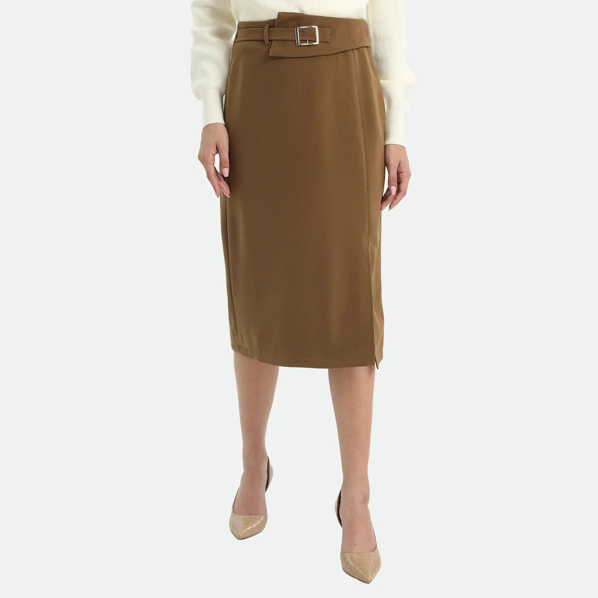 S Dark Khaki S,70,-,,67 Plain Skirt for Women Image
