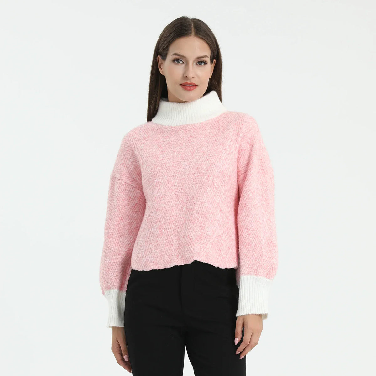 Pink Color-Blocked Sweater for Women Image
