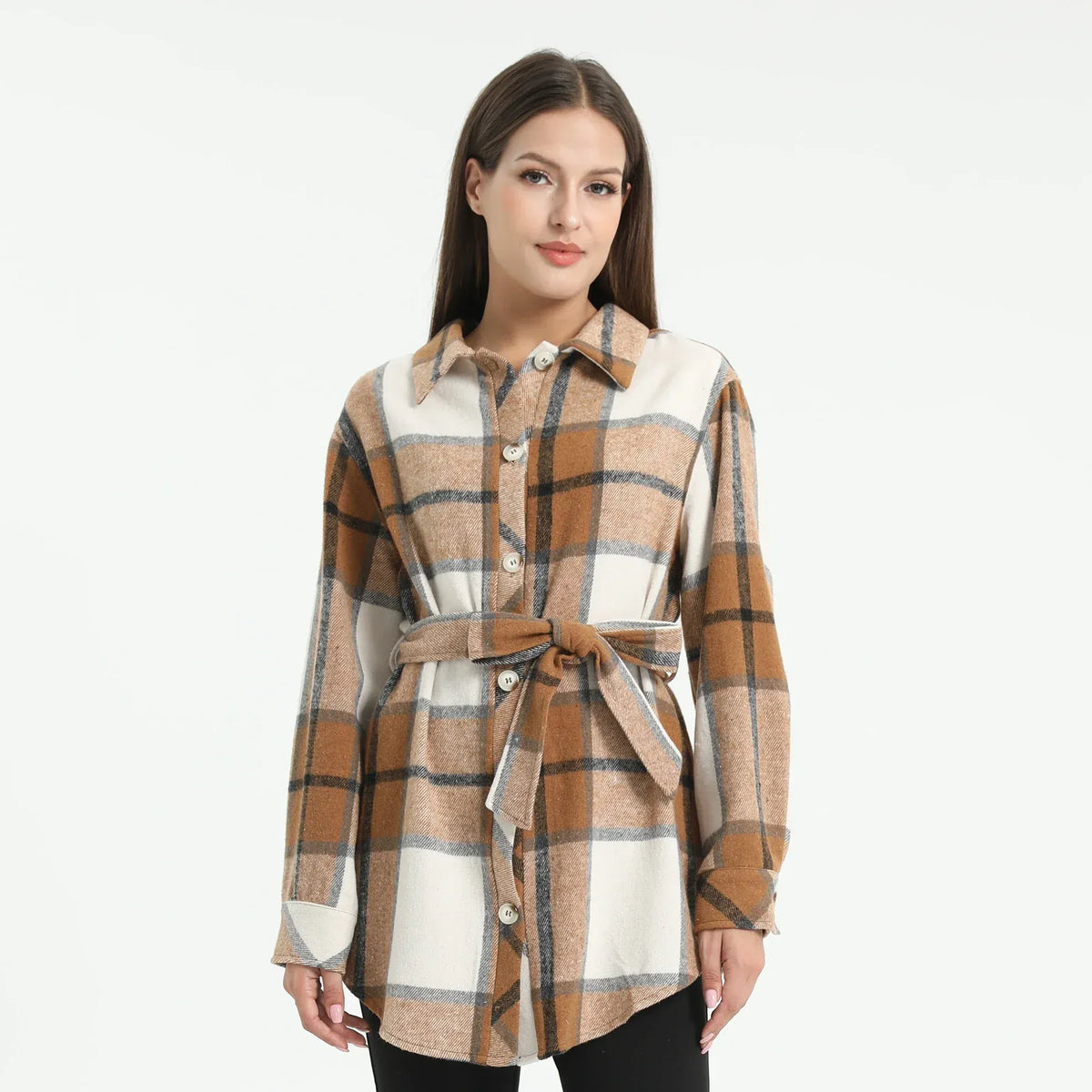 Khaki Checked Shirt for Women Image
