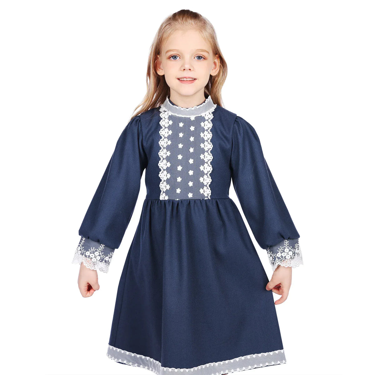 Navy Laced Formal Dress for Girls Image