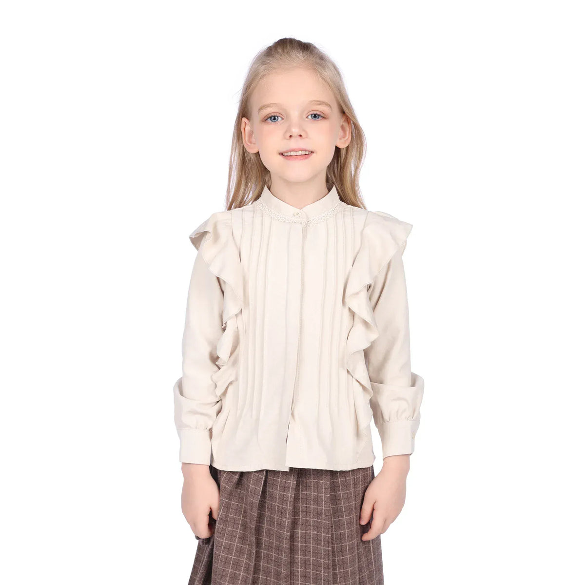 100 | 3Y Light Beige 100 | 3Y,38,58,35,- Laced Formal Shirt for Girls Image