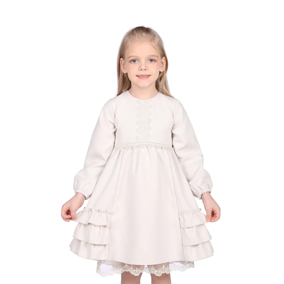 100 | 3Y Light Beige 100 | 3Y,56,58,34,54 Laced Formal Dress for Girls Image