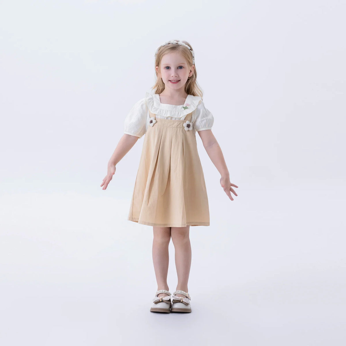 Khaki Floral Fashion Dress For Girls Image