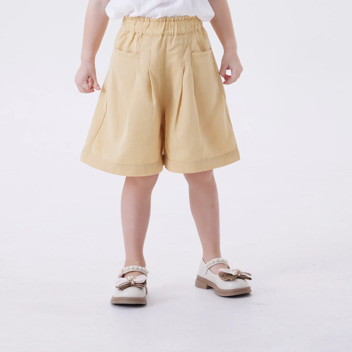 Light Yellow Baggy Fashion Shorts For Girls Image
