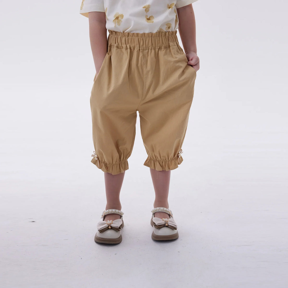Khaki Ankle-Tied Fashion Pants For Girls Image