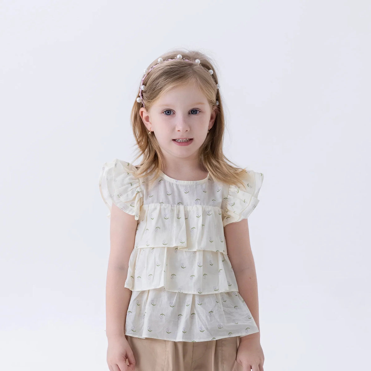 Light Yellow Floral Fashion Blouse For Girls Image
