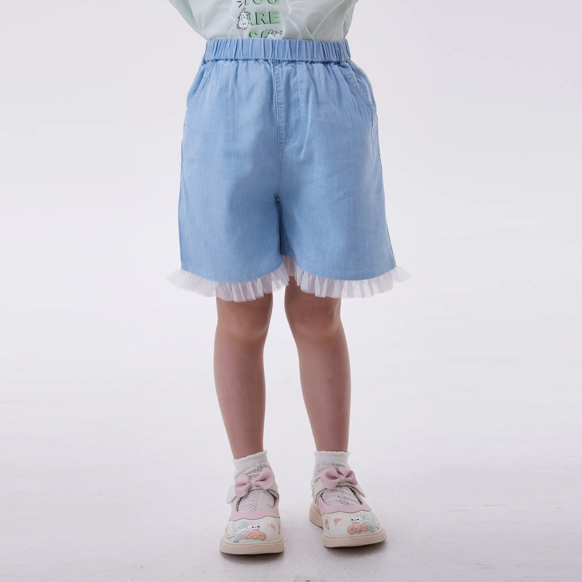 Light Jeans Blue Baggy Fashion Shorts For Girls Image