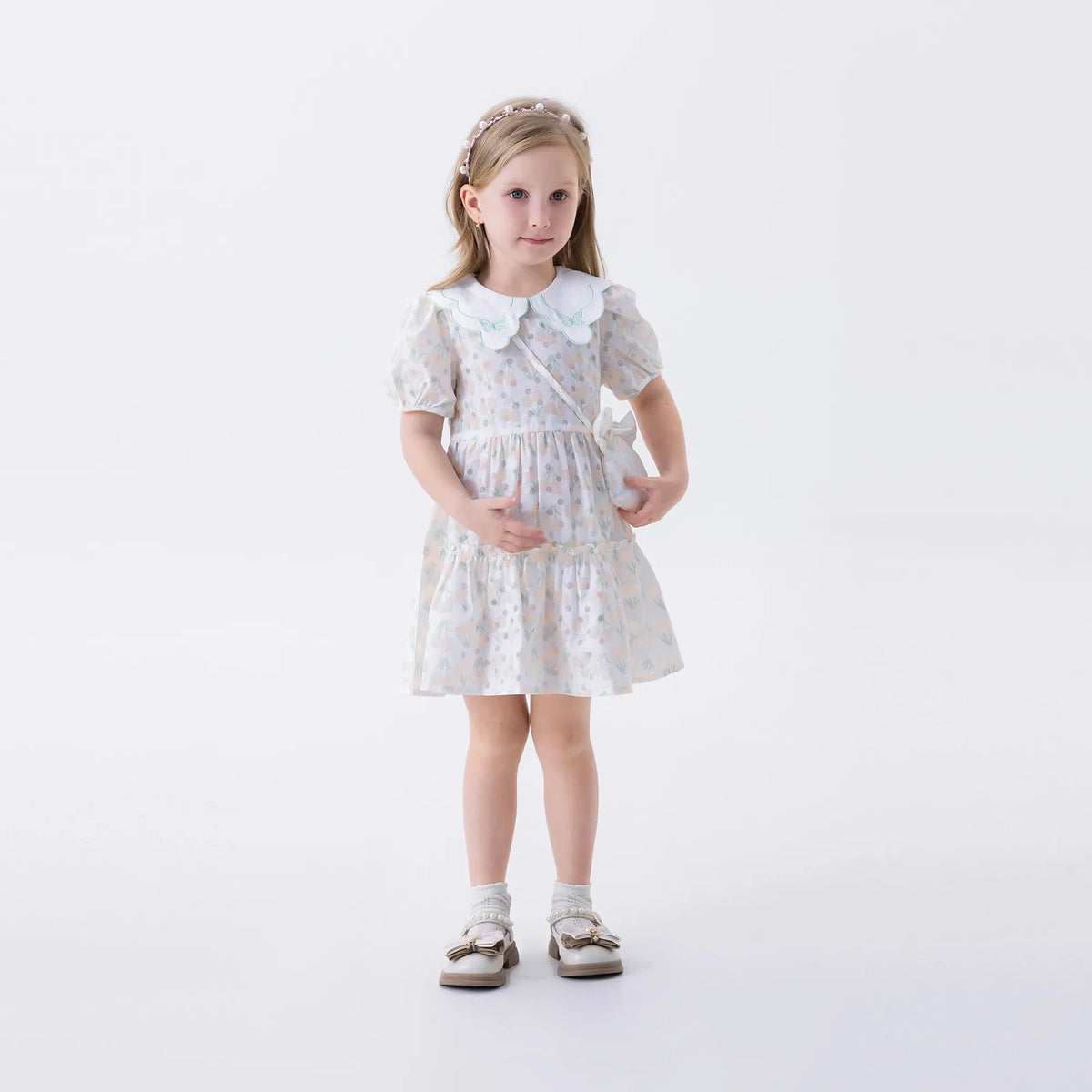 Light Orange Floral Fashion Dress For Girls Image