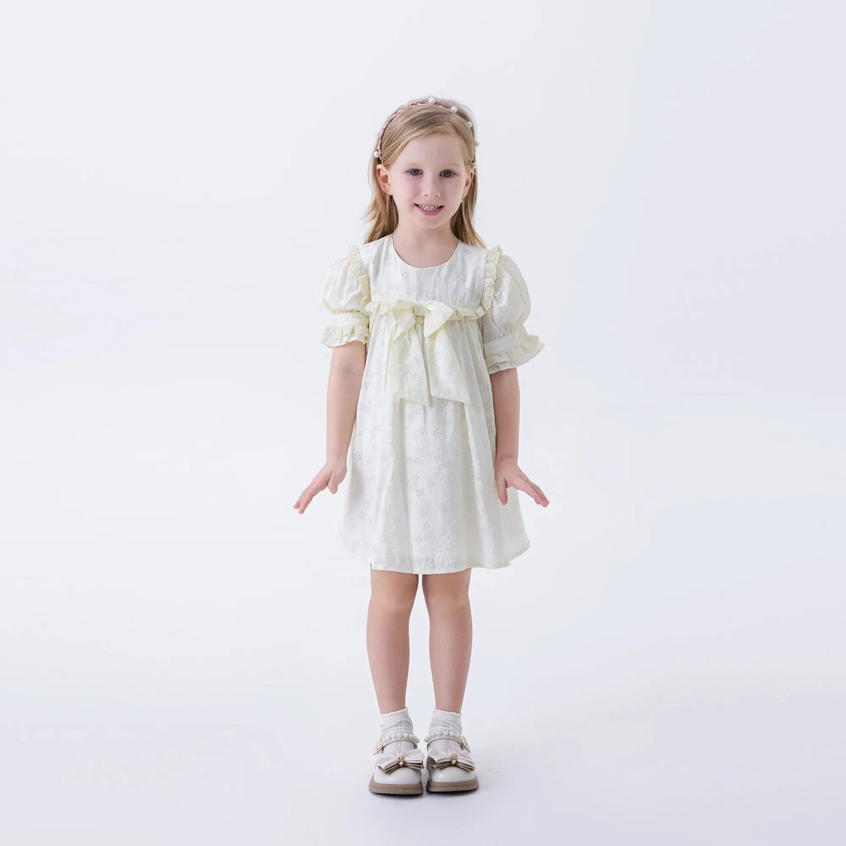 Light Yellow Floral Fashion Dress For Girls Image