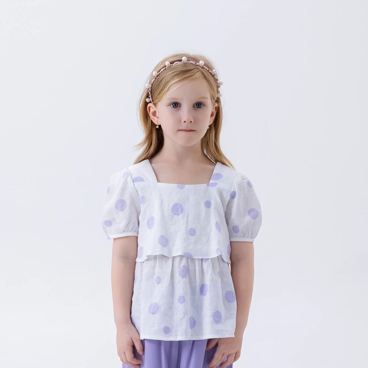 White Dotted Fashion Blouse For Girls Image