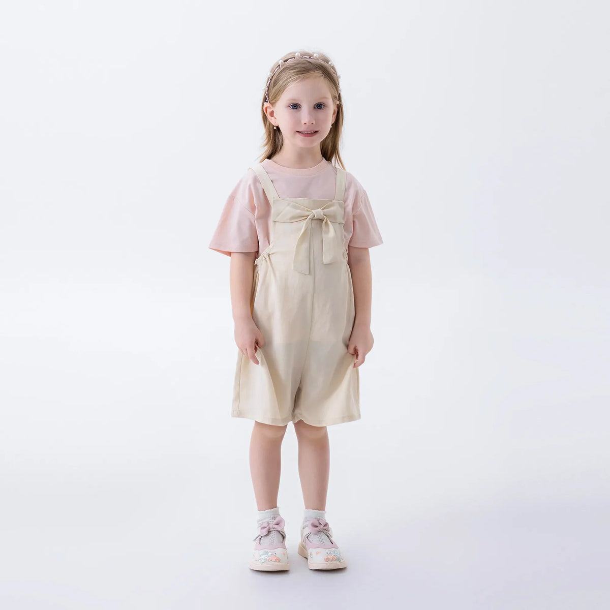 Beige Plain Fashion Overalls For Girls Image