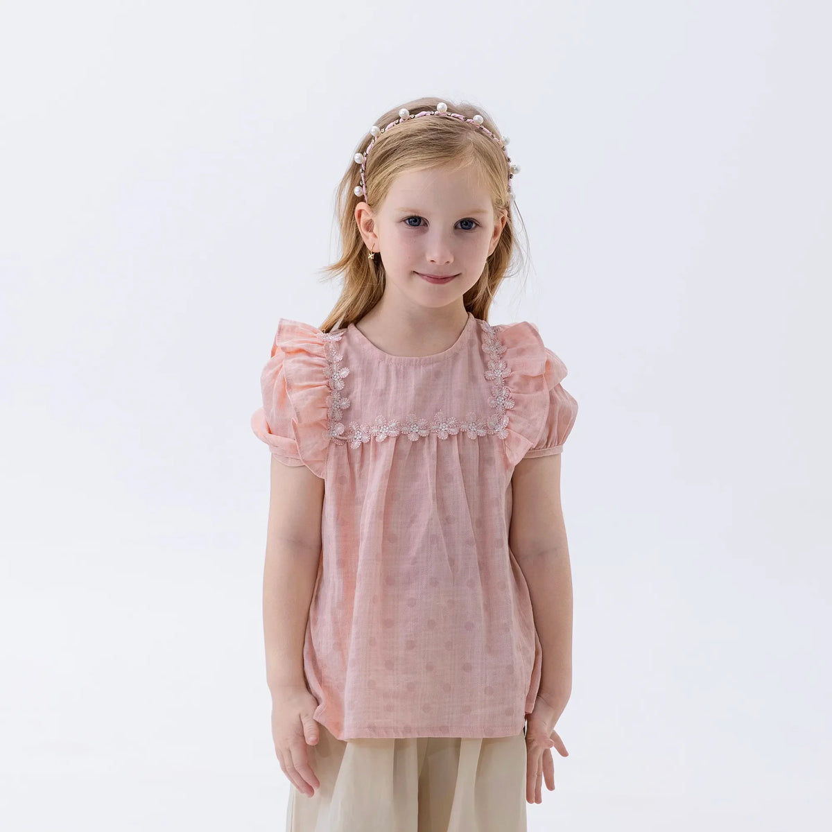Pink Dotted Fashion Blouse For Girls Image