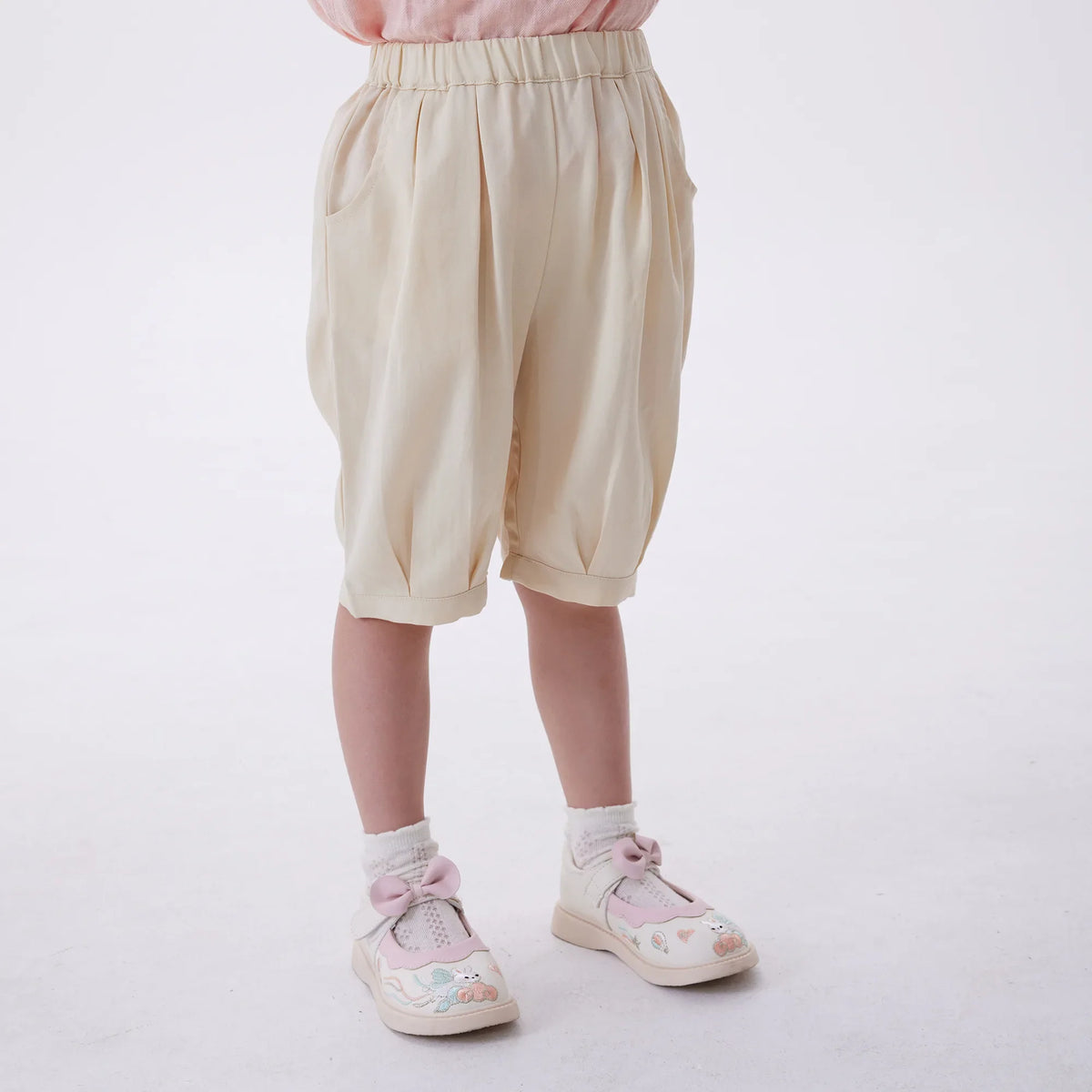 Beige Baggy Fashion Shorts For Girls Image