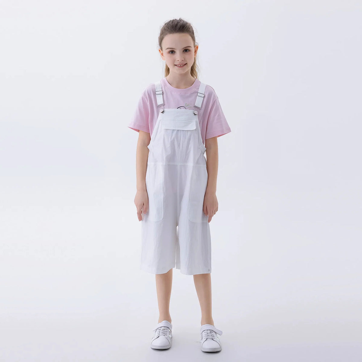 White Plain Fashion Overalls For Girls Image