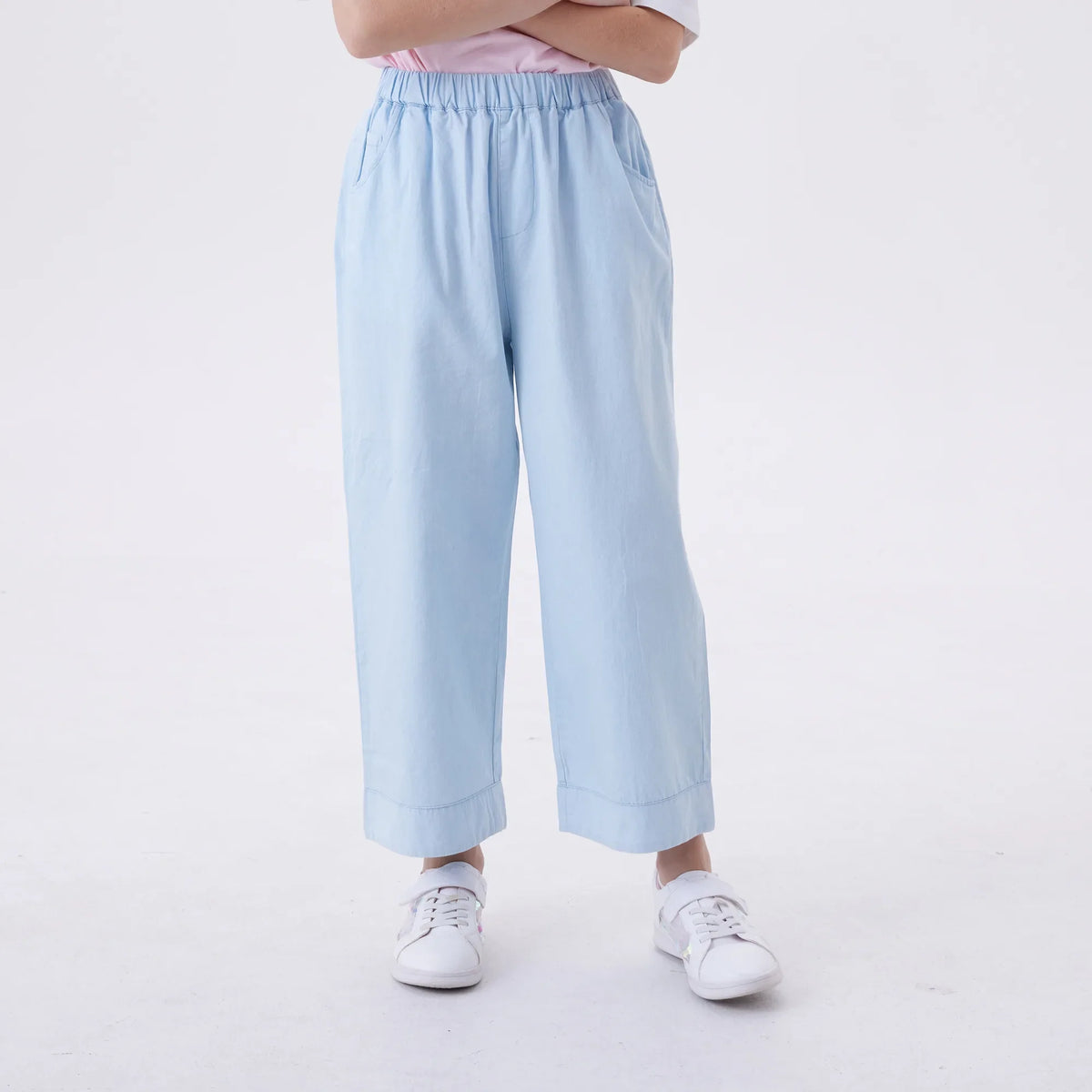 Light Blue Straight-Leg Fashion Pants For Girls Image