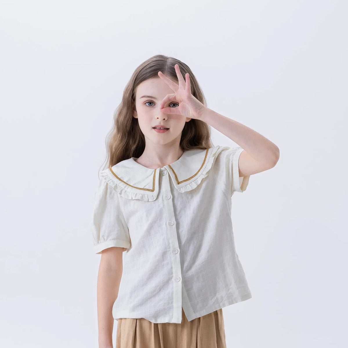 Beige Jacquard Fashion Shirt For Girls Image