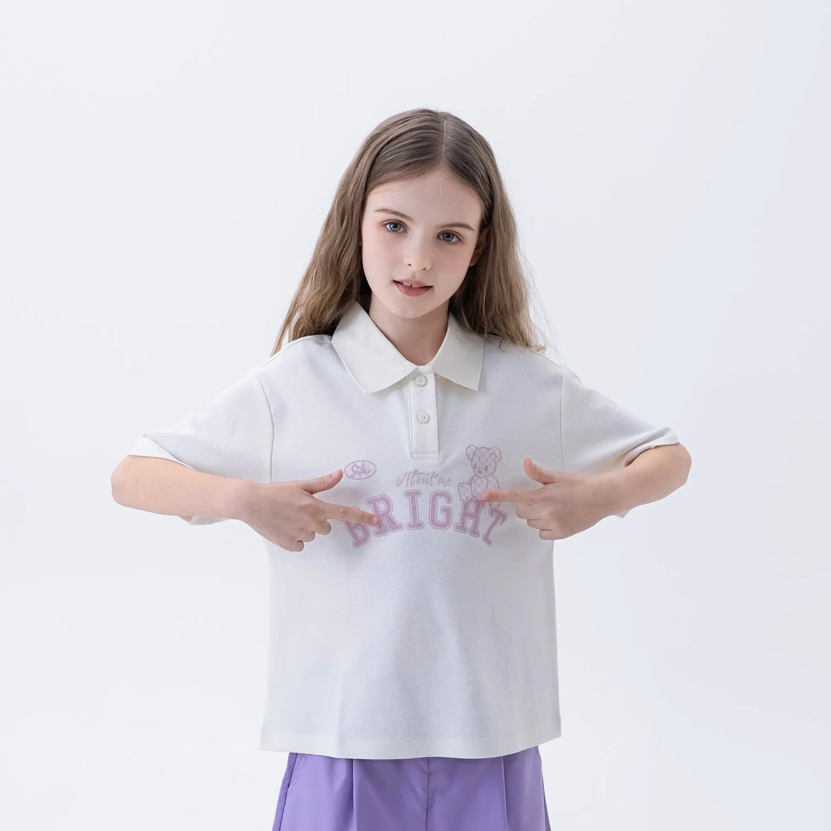 Beige Printed Fashion Polo Shirt For Girls Image