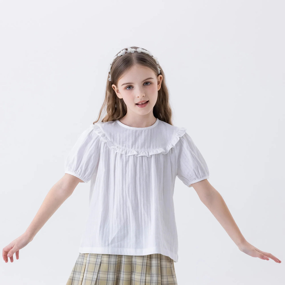 White Plain Fashion Blouse For Girls Image
