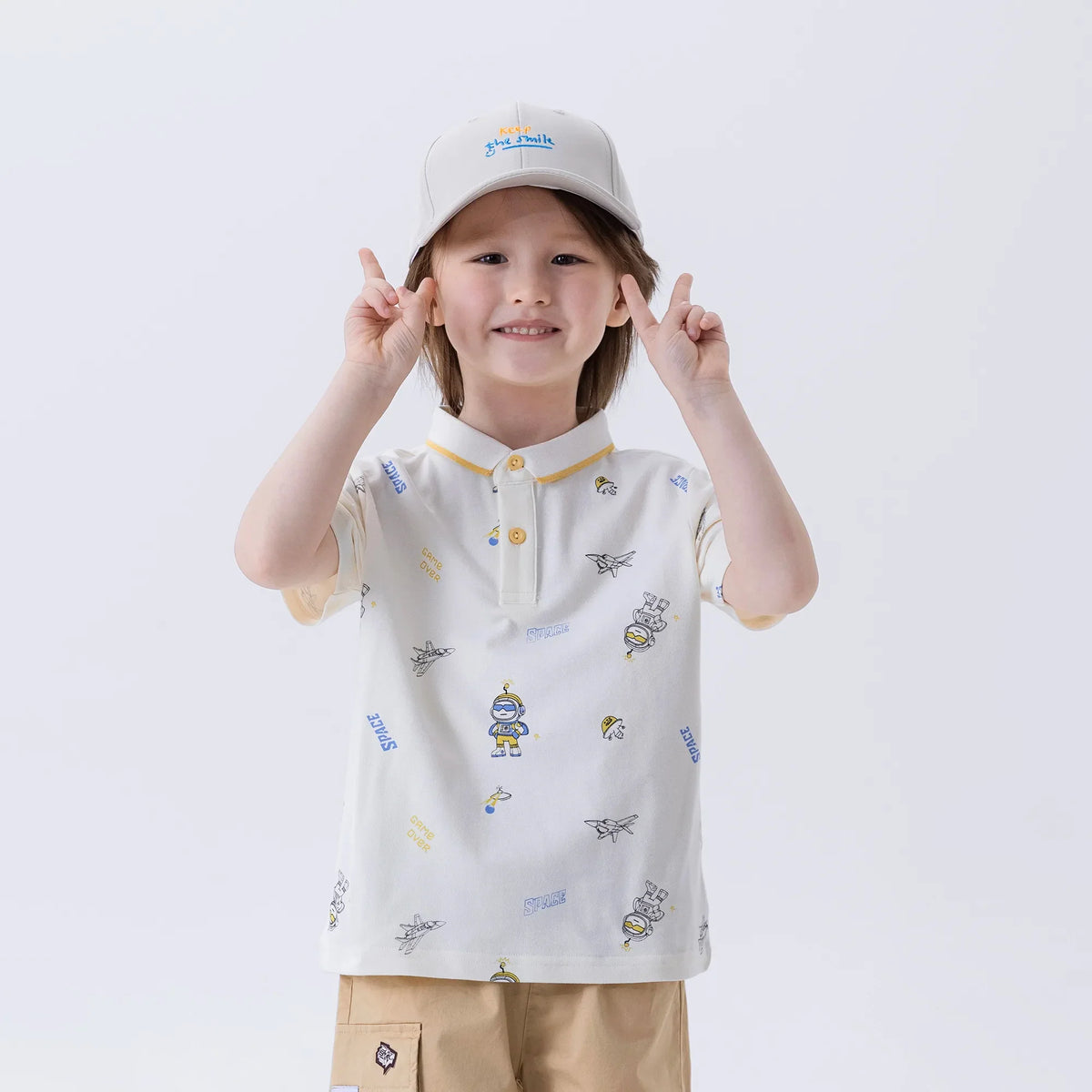 Beige Printed Fashion Polo Shirt For Boys Image