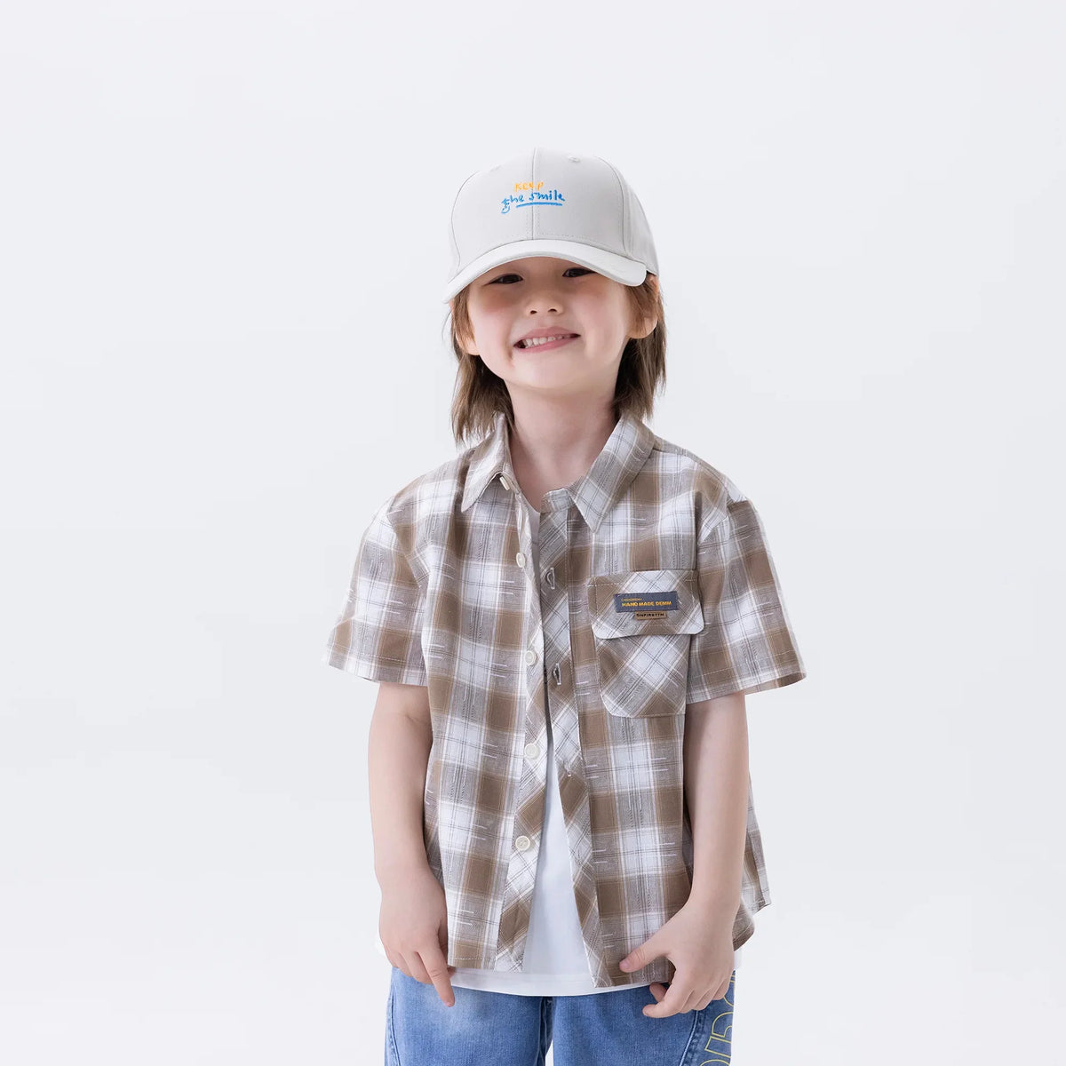 Beige Checked Fashion Shirt For Boys Image