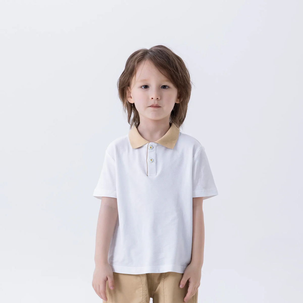 White Color-Blocked Fashion Polo Shirt For Boys Image