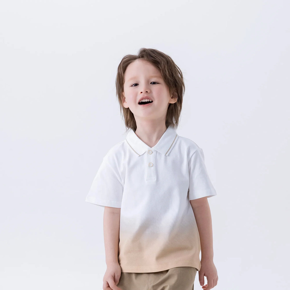 White Dip-Dye Fashion Polo Shirt For Boys Image