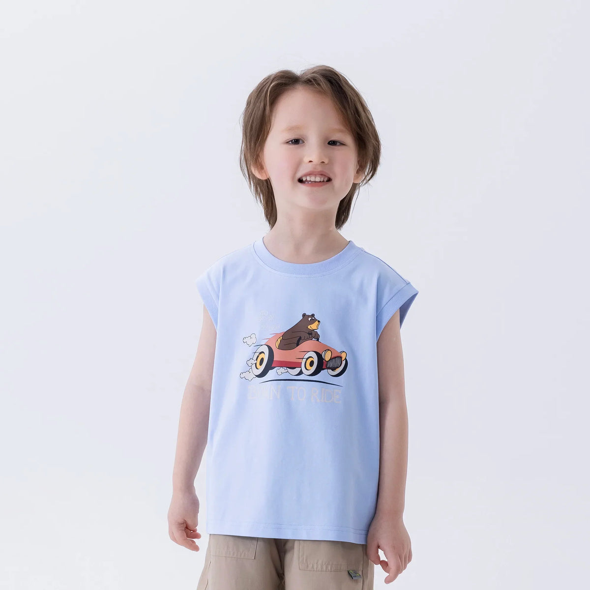 Sky Blue Printed Fashion Sleeveless T-Shirt For Boys Image