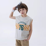 Beige Printed Fashion Sleeveless T-Shirt For Boys Image