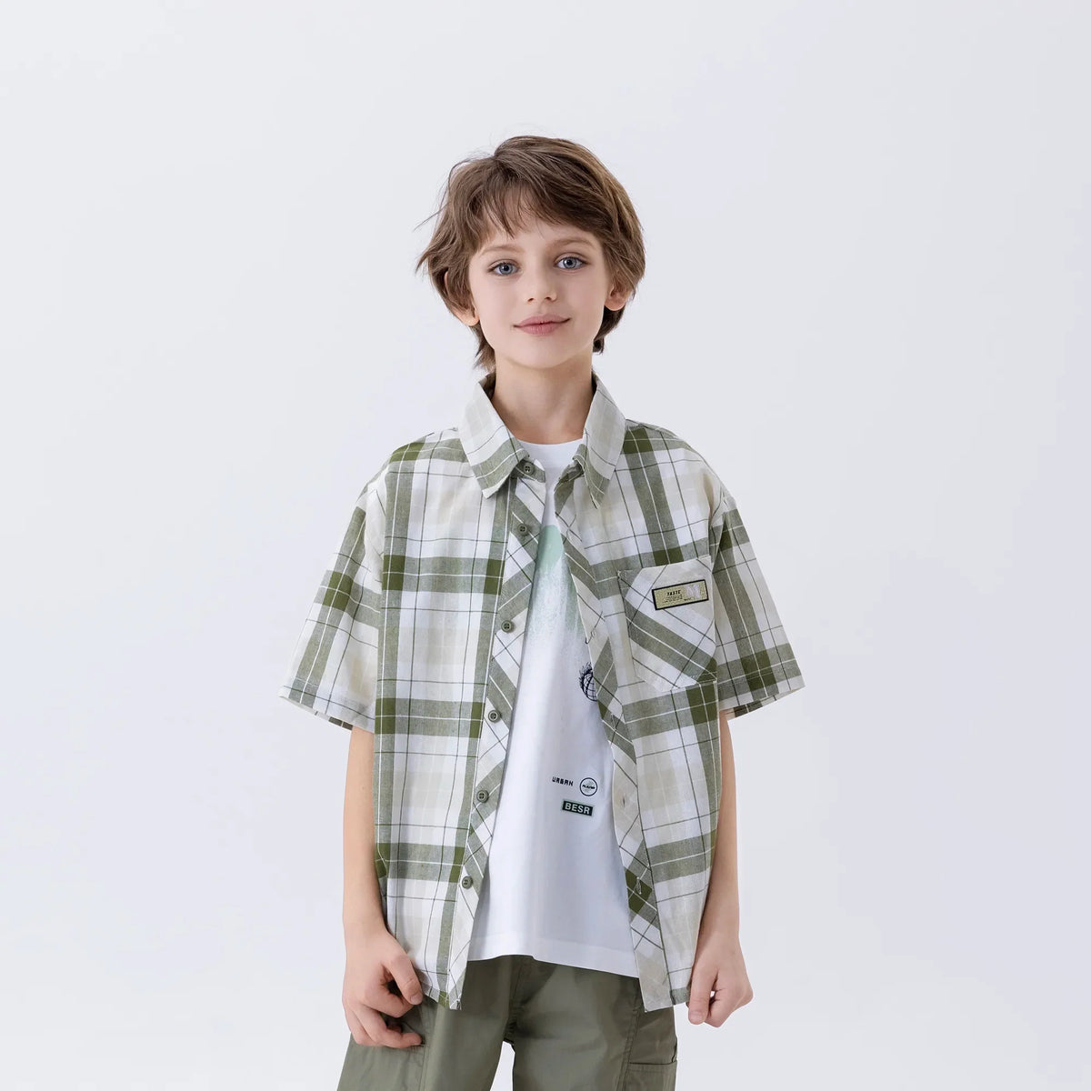 Green Checked Fashion Shirt For Boys Image