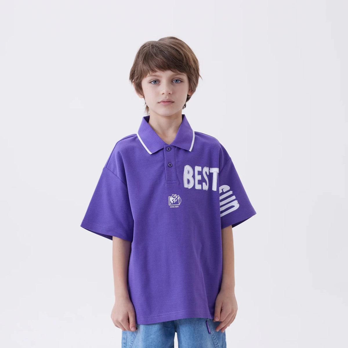 Purple Printed Fashion Polo Shirt For Boys Image