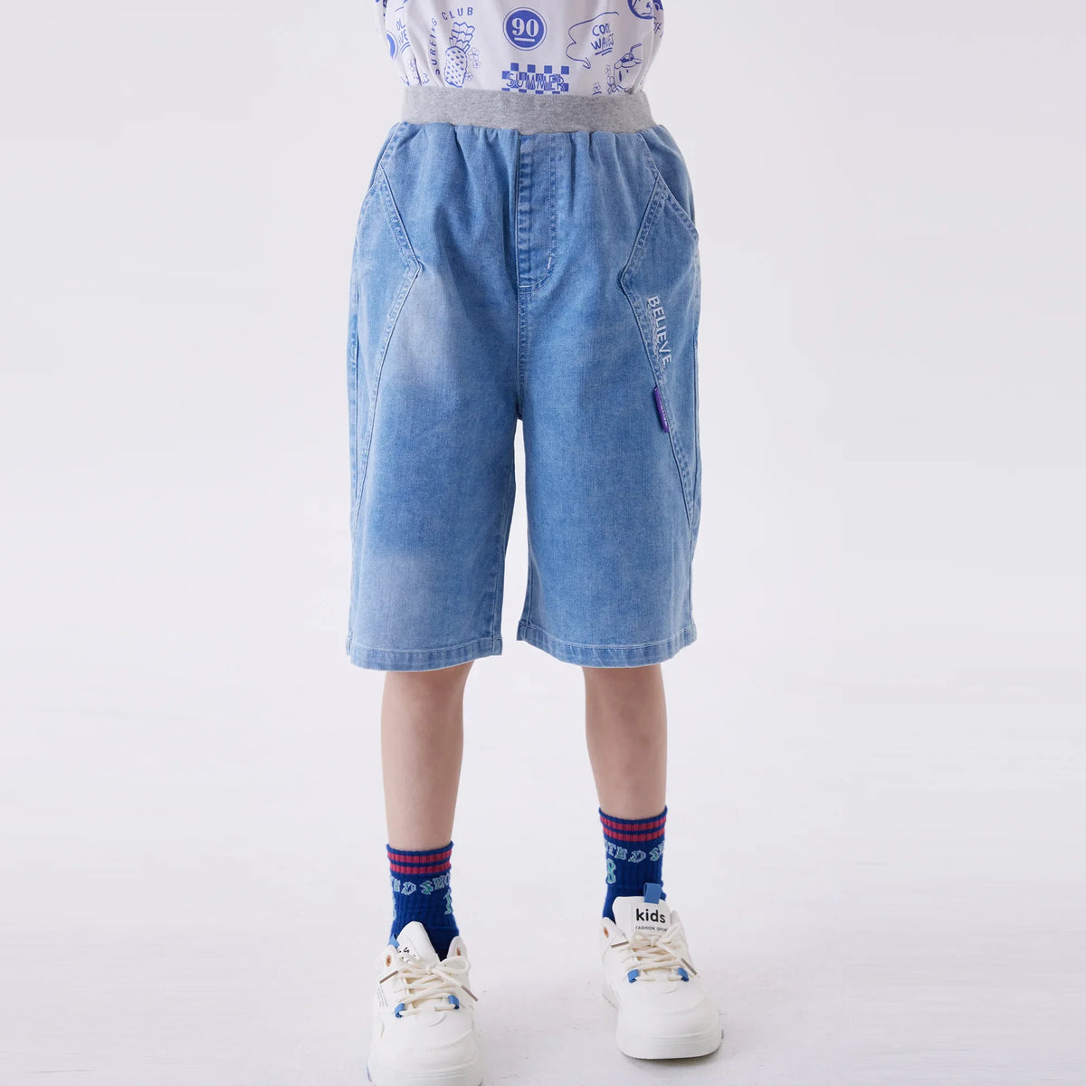 Jeans Blue Baggy Fashion Shorts For Boys Image