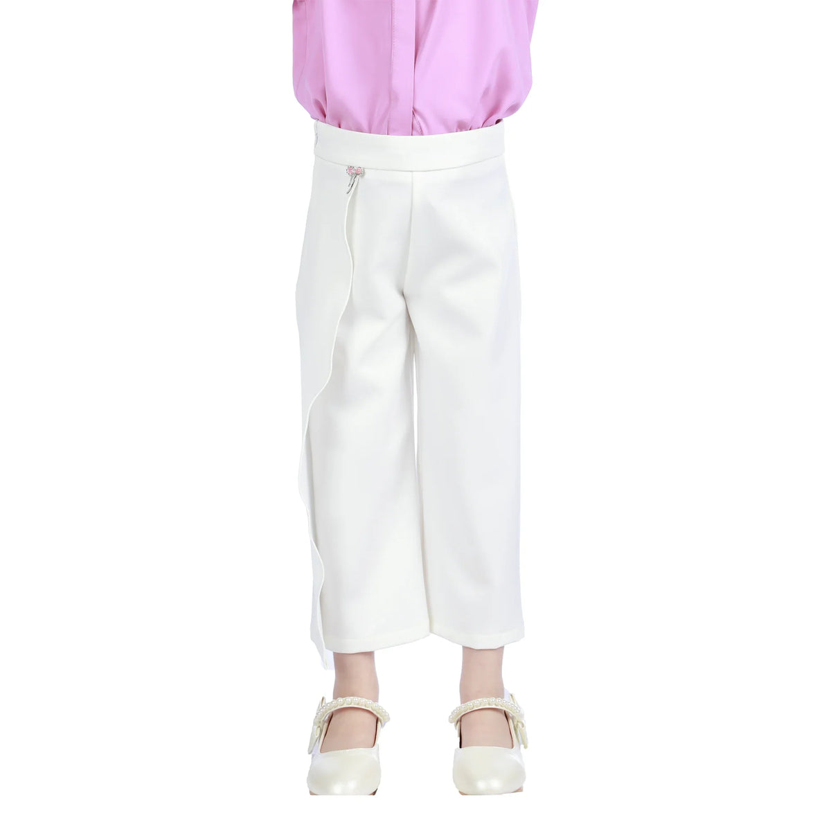 Off White Wide-Leg Classic Pants For Girls Image