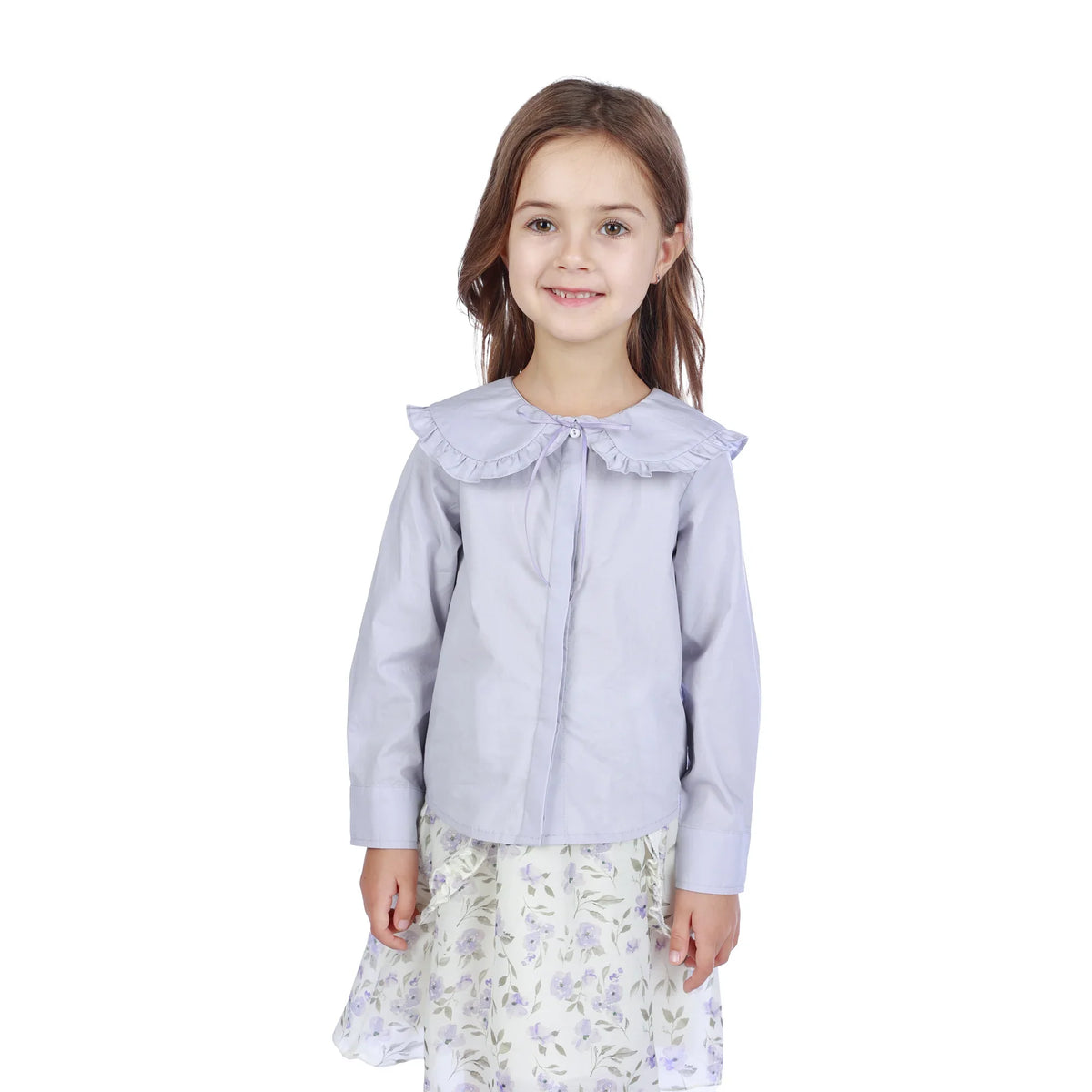 Light Blue Purple Plain Classic Shirt For Girls Image