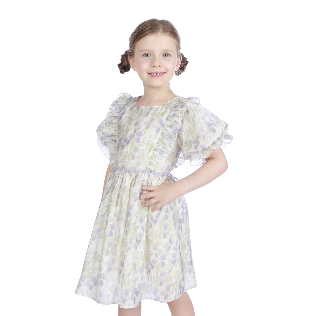 Purple Floral Classic Dress For Girls Image