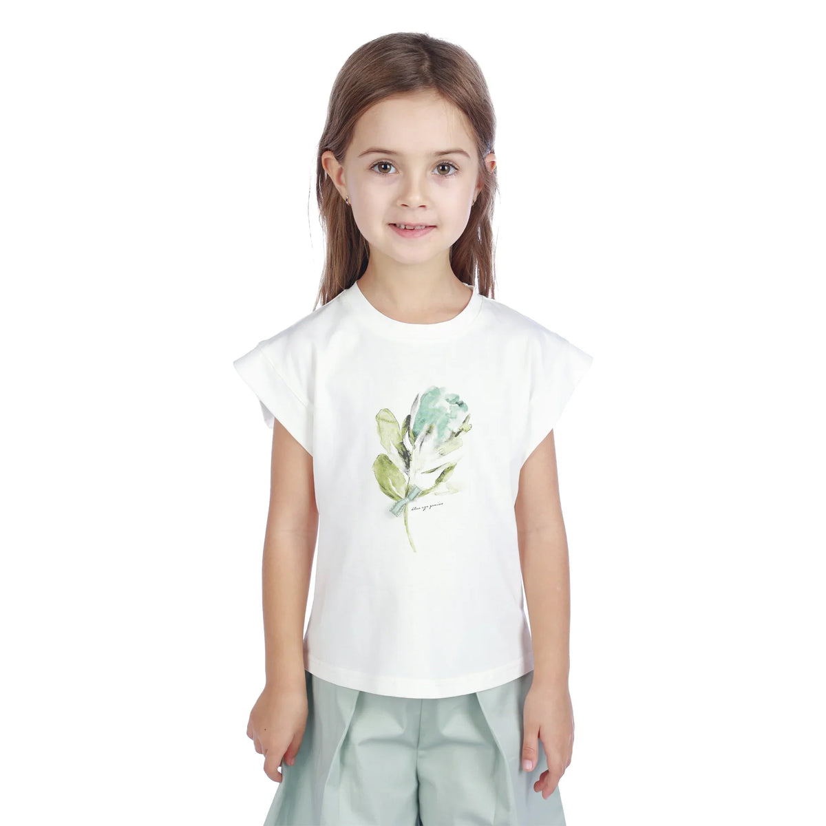 Off White Floral Classic T.Shirt For Girls Image