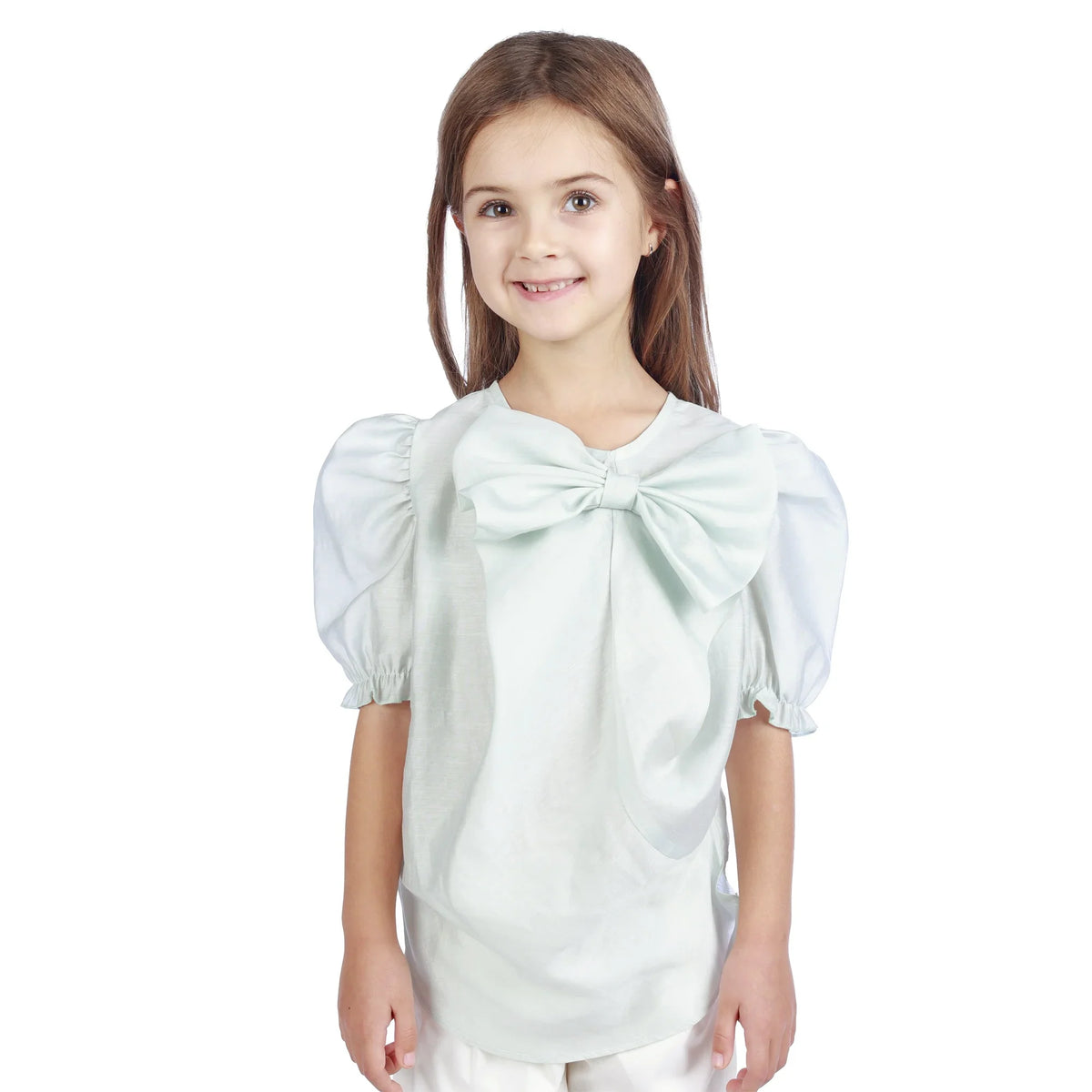 Light Blue Green Plain Classic Blouse For Girls Image