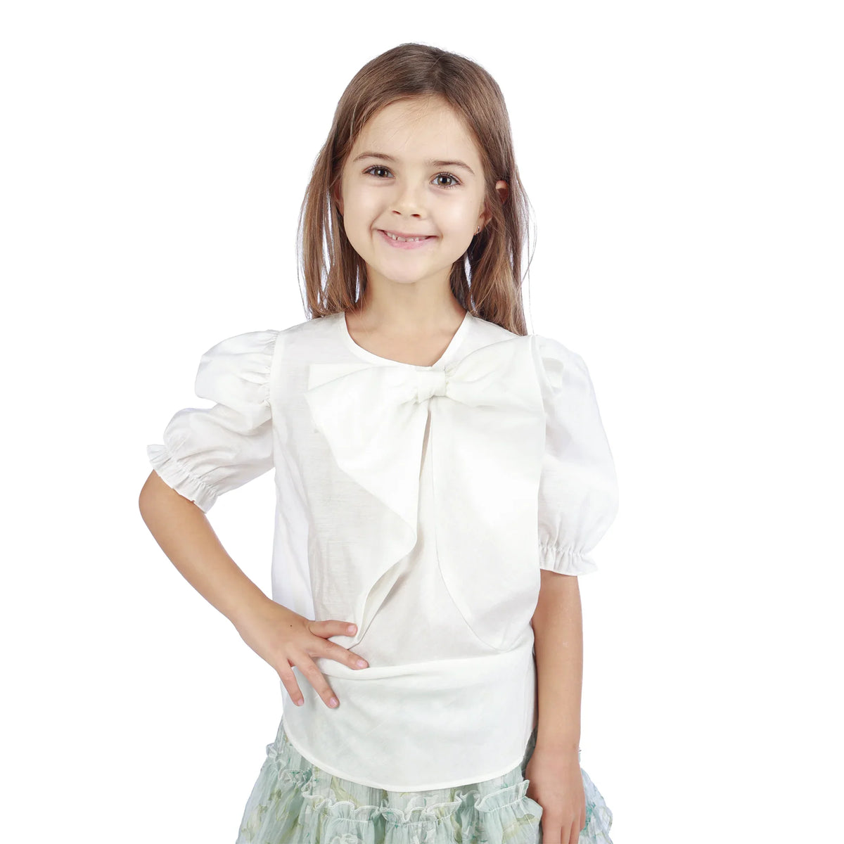 Off White Plain Classic Blouse For Girls Image